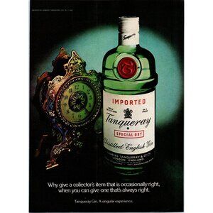 1981 Tanqueray Gin Antique Gold Gilded Mantel Clock Vintage Print Ad Wall Art